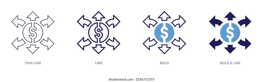 Money myths icon in 4 different styles. Thin Line, Line, Bold, and Bold Line. Duotone style. Editable stroke.