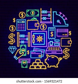 Money Neon Concept. Vector Illustration of Business Promotion.