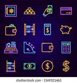 Money Neon Icons. Vector Illustration of Business Promotion.