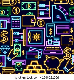 Money Neon Seamless Pattern. Vector Illustration of Business Promotion.