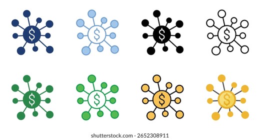 Money Network Icons Definir Coleção de Vários Estilos de Vetor