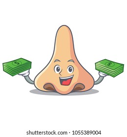With money nose mascot cartoon style