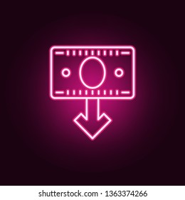 money note down arrow neon icon. Elements of Banking set. Simple icon for websites, web design, mobile app, info graphics