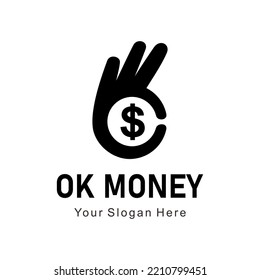 money ok logo with hand gesture vector