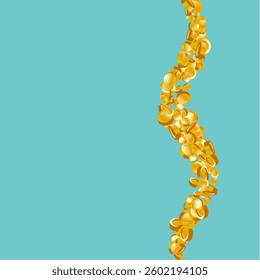 Money on Blue Background. Cash Back Illustration. Win in a Lottery Concept Design. Golden Vector Coins Rain. Flying 3d Cash for Casino Business  Banner. Cashback Explosion. Sale Discount Background.