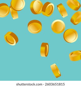 Money on Blue Background. Cash Back Illustration. Win in a Lottery Concept Design. Golden Vector Coins Rain. Sale Discount Background. Cashback Explosion. Flying 3d Cash for Casino Business  Banner.