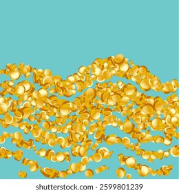 Money on Blue Background. Cashback Explosion. Sale Discount Background. Golden Vector Coins Rain. Flying 3d Cash for Casino Business  Banner. Cash Back Illustration. Win in a Lottery Concept Design.