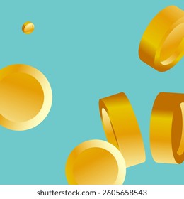 Money on Blue Background. Cashback Explosion. Flying 3d Cash for Casino Business  Banner. Cash Back Illustration. Win in a Lottery Concept Design. Golden Vector Coins Rain. Sale Discount Background.