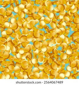 Money on Blue Background. Flying 3d Cash for Casino Business  Banner. Golden Vector Coins Rain. Sale Discount Background. Cashback Explosion. Cash Back Illustration. Win in a Lottery Concept Design.