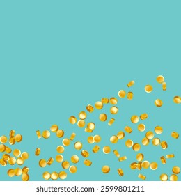 Money on Blue Background. Flying 3d Cash for Casino Business  Banner. Sale Discount Background. Cashback Explosion. Cash Back Illustration. Win in a Lottery Concept Design. Golden Vector Coins Rain.