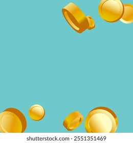 Money on Blue Background. Sale Discount Background. Golden Vector Coins Rain. Cashback Explosion. Cash Back Illustration. Win in a Lottery Concept Design. Flying 3d Cash for Casino Business  Banner.