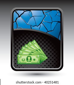 money on blue cracked backdrop