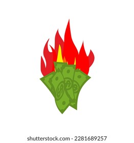 Money is on fire. burning dollars. Vector illustration