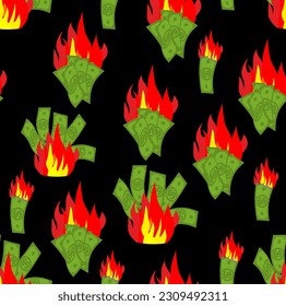 El dinero está en llamas sin fisuras. fondo de quema de dólares. Textura vectorial