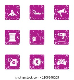 Money on flight icons set. Grunge set of 9 money on flight vector icons for web isolated on white background