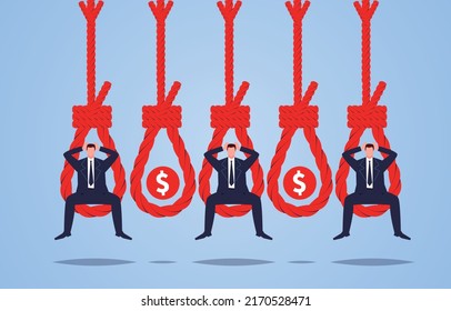 Money on full set and desperate businessman falling into full set, business or investment project trap, financial scam, lure of money