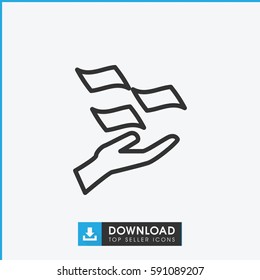 money on hand icon. Simple outline money on hand vector icon. On white background.