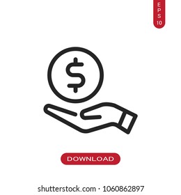 Money on hand icon vector
