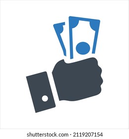 Money on hand icon. Vector and glyph