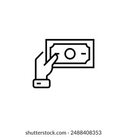 Ilustración vectorial de iconos de dinero en mano en fondo blanco.