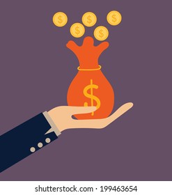 Dinero a mano. Diseño plano moderno concepto de ilustración vectorial.