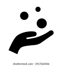 Money on hand, obtain glyph icon concept. Simple solid style hand and coins for web template and app. Vector illustration isolated on white background. EPS 10