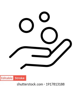 Money on hand, obtain line icon. Simple outline style hand and coins for web template and app. Vector illustration isolated on white background. Editable stroke EPS 10