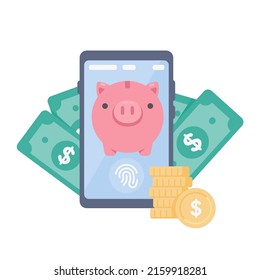 The money is on the mobile phone. online billing concept
