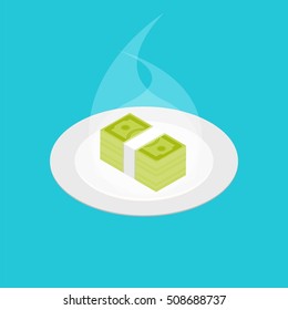 Money on the plate. Smelling  money