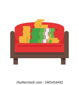money on sofa vector. wallpaper. free space for text. background.