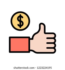 money on thumps up  hand flat icon editable outline in business and investment 