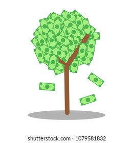 Money on tree, icon vector. Represents growth and successful.