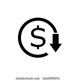 money on wheel and down arrow. The concept of money with negative values.