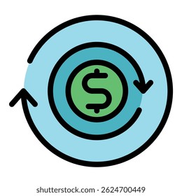 Money online conversion icon. Outline money online conversion vector icon color flat isolated