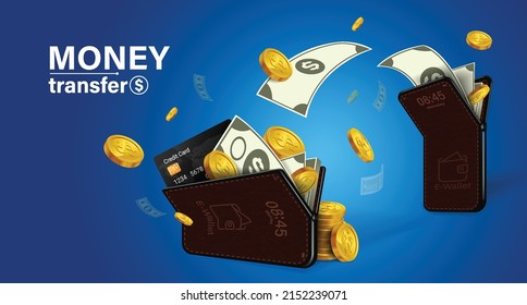 Dinero en línea en teléfono móvil, diseño vectorial. Flujo de capitales, ganando o ganando dinero. Ahorro financiero.
Transferir dinero de la cartera a los móviles. Todas las monedas fluyen de la cartera al móvil.pago por smartphone