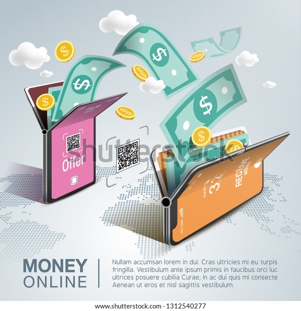 Money online on mobile\
phone, vector design. Capital flow, earning or making money.\
Financial savings