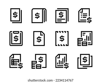 Iconos vectores de línea de dinero, pago en línea, banca y finanzas. Juego de iconos de esquema de trazo editable para procesos de negocio, informe financiero y contabilidad.