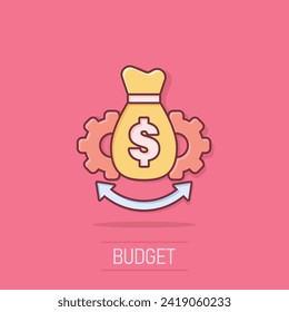 Money optimization icon in comic style. Gear effective cartoon vector illustration on isolated background. Finance process splash effect business concept.