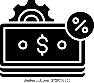 Money Optimization Icon: Dollar Bills with Gear and Percentage Sign