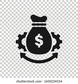 Money optimization icon in flat style. Gear effective vector illustration on white isolated background. Finance process business concept.