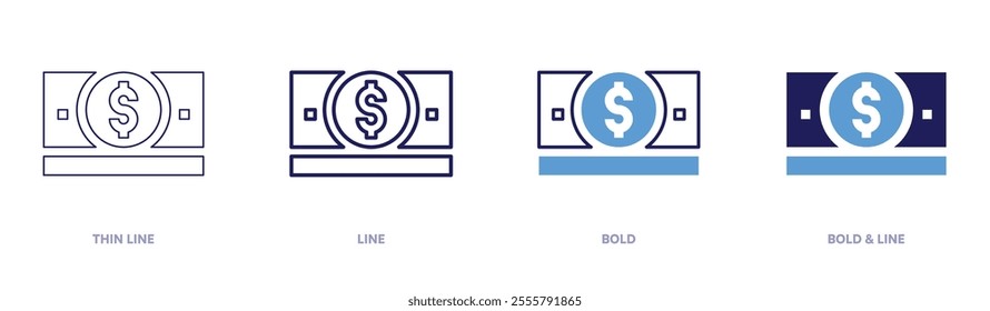 Money options icon in 4 different styles. Thin Line, Line, Bold, and Bold Line. Duotone style. Editable stroke.
