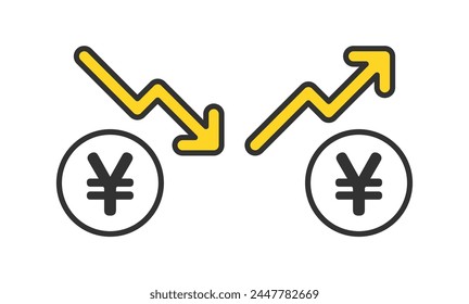 money order. Weak yen and strong yen.The characters in the illustration represent the Japanese yen.