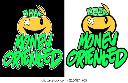 Money Oriented Lettering And Emoticon Design Vector For Fashions Graphic, T Shirt Prints, Posters, Stickers, Etc.