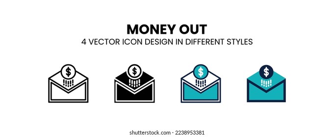 Money out icon in outline, thin line, solid, filled and flat style. Vector illustration of two colored and black money out vector icons designs can be used for mobile, ui, web