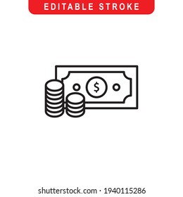 Money Outline Icon. Money Line Art Logo. Vector Illustration. Isolated on White Background. Editable Stroke