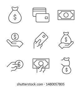 Money outline icons on white background. Money concept
