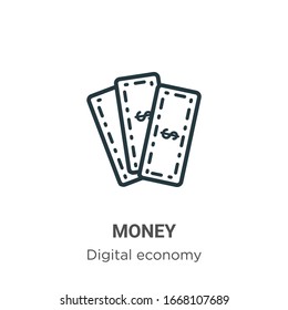 Money outline vector icon. Thin line black money icon, flat vector simple element illustration from editable digital economy concept isolated stroke on white background