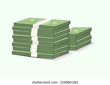 Money in packages, dollars. Stacks of paper notes. Bundle of money, paper bills. Vector illustration.