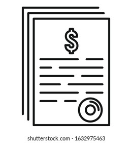 Money papers icon. Outline money papers vector icon for web design isolated on white background