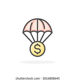 Dinero con icono de paracaídas en el estilo de contorno relleno. Para tu diseño, logotipo. Ilustración vectorial.